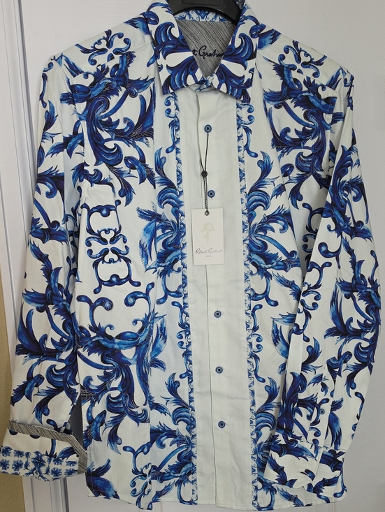 Robert Graham Other - Robert Graham White Dress Shirt with Blue Floral Scroll Print - New